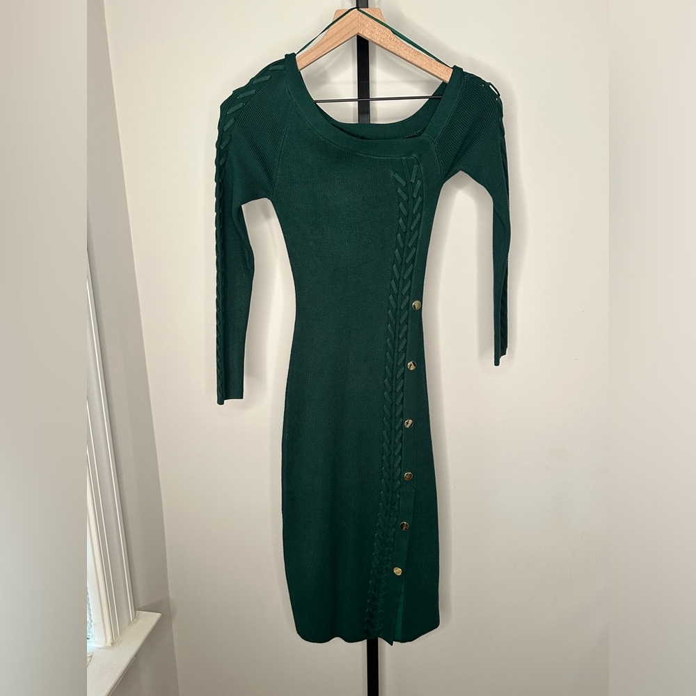 NEW Guess Emerald Green Knit Dress with Button Accents